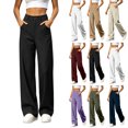 thumbnail image 1 of High Waist Wide Leg Pants for Women Button Zip Fly Casual Straight Trousers with Large Front Patch Pockets, Flowy Floor Length Business Casual Suit Pants, 1 of 6
