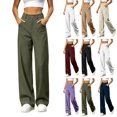 thumbnail image 1 of High Waist Wide Leg Pants for Women Button Zip Fly Casual Straight Trousers with Large Front Patch Pockets, Flowy Floor Length Business Casual Suit Pants, 1 of 6