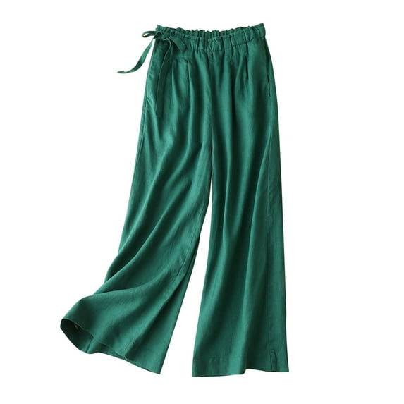 High Waist Wide Leg Pants for Women Tie Knot Baggy Comfy Womens Summer Flowy Cotton Linen Palazzo Pants Trousers