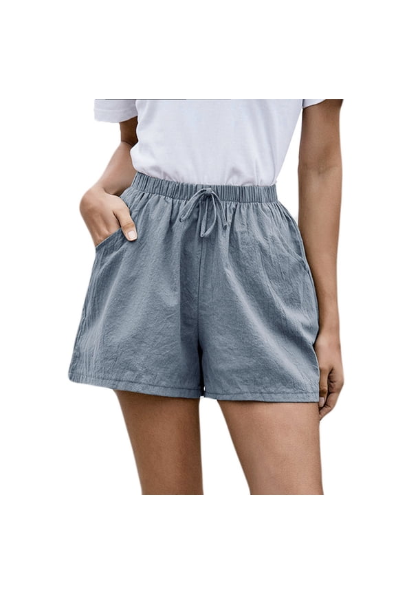 High Waist Wide Leg Shorts for Women Solid Color Cotton Linen Hot Pants with Pockets Winter Plus Size Drawstring Casual Short
