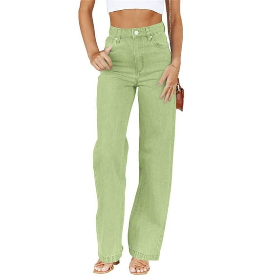 High Waist Women Blue Wide Leg Pants Casual Denim Jeans