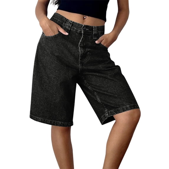 High Waist Women Casual Denim Pants Straight Jeans Capris