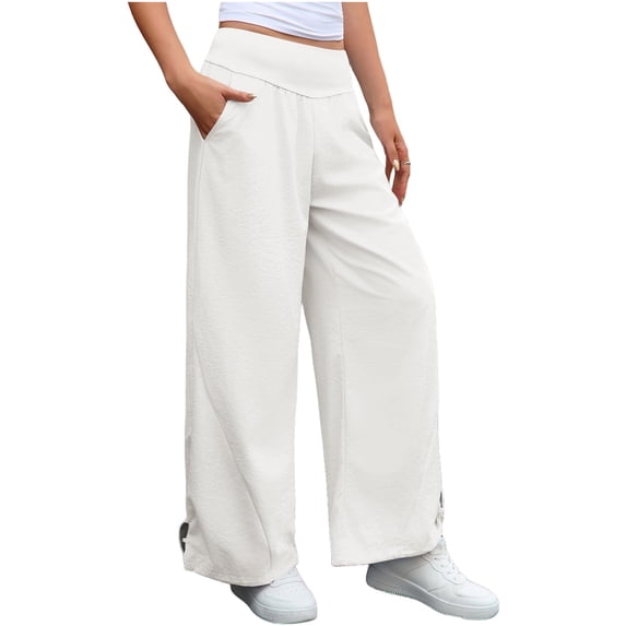 High Waist Women Casual Wide Leg Pants Straight Drawstring Sport Trousers