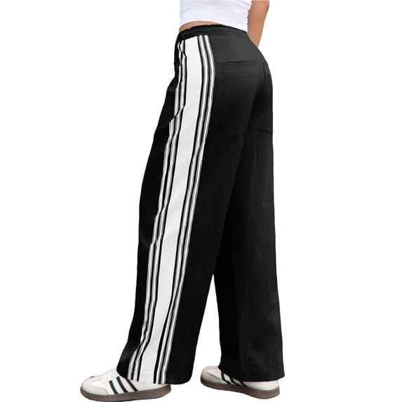 High Waist Women Drawstring Casual Straight Palazzo Pants Sport Trousers