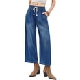 thumbnail image 1 of High Waist Women Elastic Waist Casual Ankle Capris Straight Denim Pants Drawstring Jeans, 1 of 5