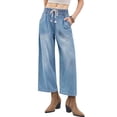 thumbnail image 1 of High Waist Women Elastic Waist Casual Ankle Capris Straight Denim Pants Drawstring Jeans, 1 of 5