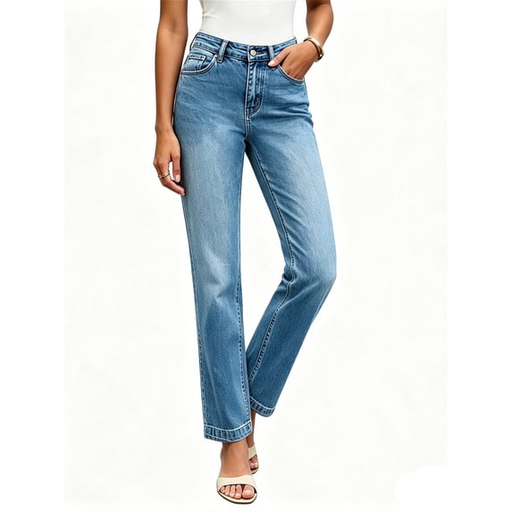 High Waist Women Mid Rise Skinny Straight Leg Jeans Denim Pants