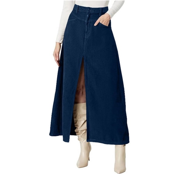 High Waist Women Solid Split Long Skirt