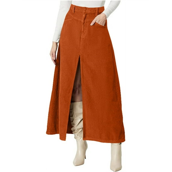 High Waist Women Solid Split Long Skirt