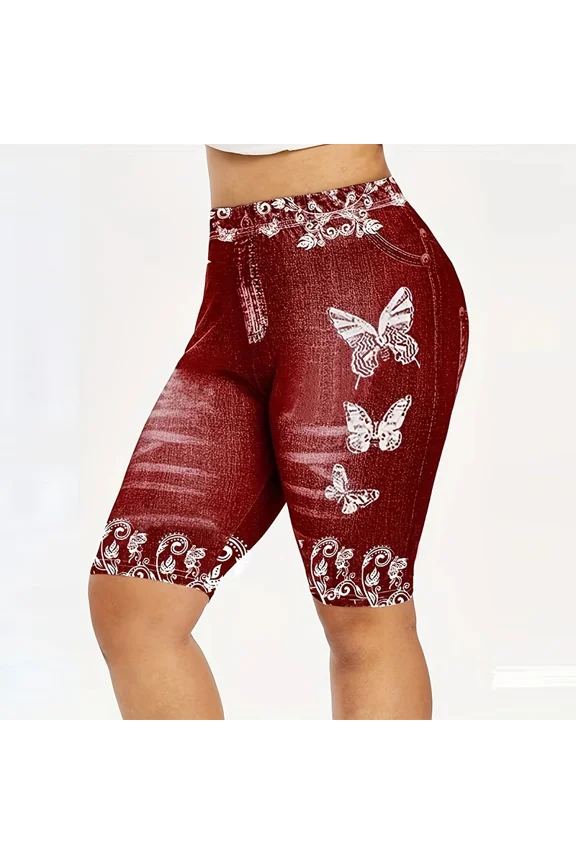 High Waist Women's Leggings Comfy Faux Denim Floral Geometric Patterns Perfect for Yoga Casual Wear All Seas