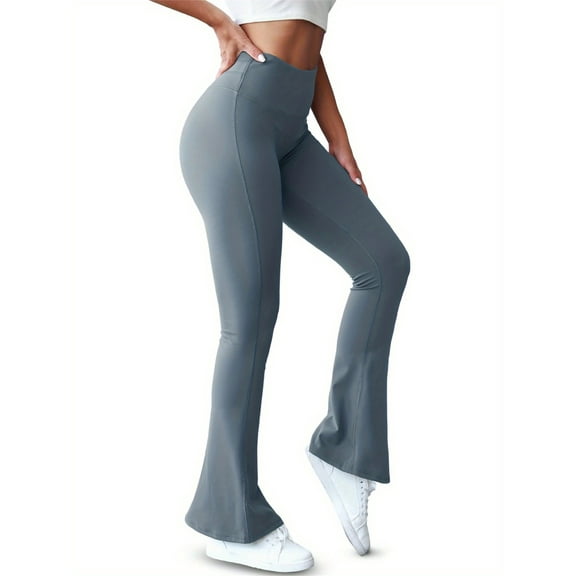 High Waist Womens Flare Yoga Leggings Scrunch Butt Lifting Bell Bottoms Bootcut Workout Pants with Pockets