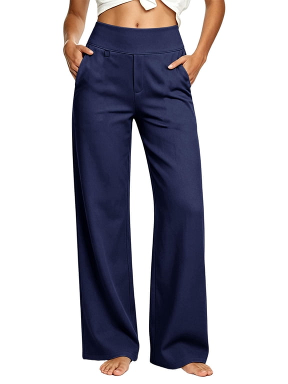 High Waist Work Pants Baeitkot High Waist Work Pants for Women Stretchy Slim Casual Trousers with Pockets Navy M