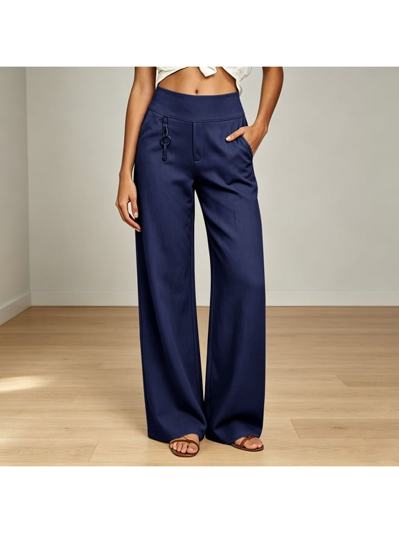 High Waist Work Pants Baeitkot High Waist Work Pants for Women Stretchy Slim Casual Trousers with Pockets Navy M