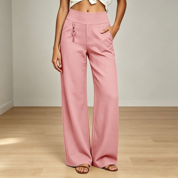 High Waist Work Pants Baeitkot High Waist Work Pants for Women Stretchy Slim Casual Trousers with Pockets Pink S