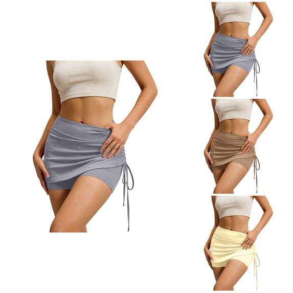 High Waist Workout Skirt with Built-In Shorts, Ruffle Hem Chafe-Free Athletic Tennis Yoga Running Skirt, Flowy with Zip Pocket