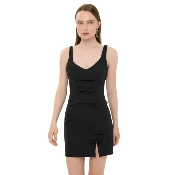 High-Waist Woven Mini Skirt with Bow Detail