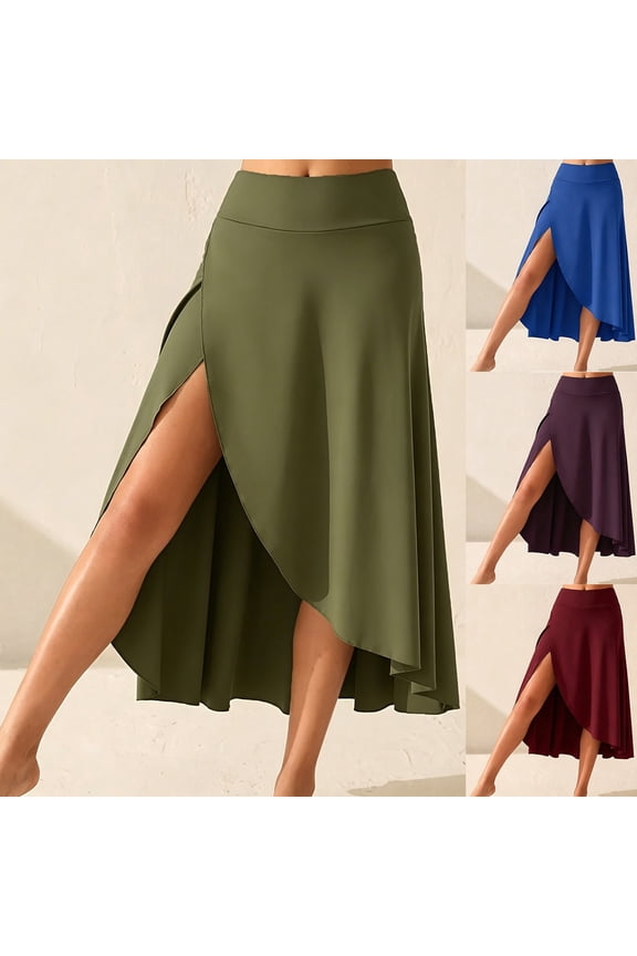 High Waist Wrap Skirt with Shorts Flowy Skirts for Women Trendy Summer Ruffle High Low Maxi Skirt with Slit Red XL(XL)
