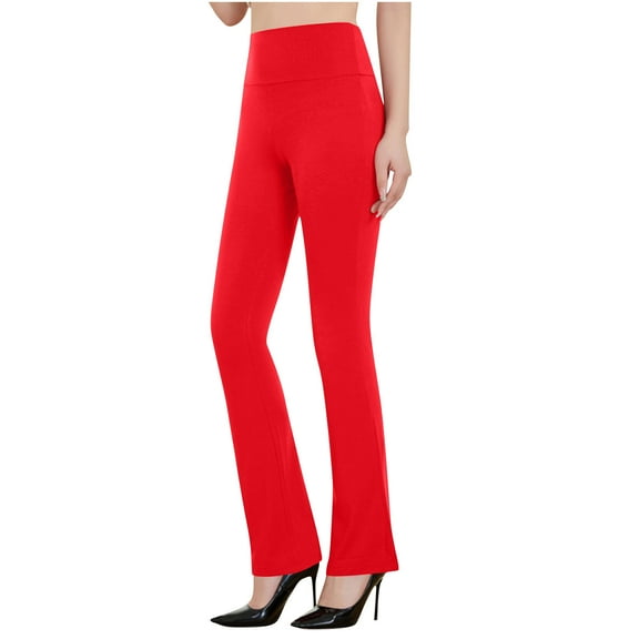 High Waist Yoga Leggings for Women, Elastic Waist Straight Leg Pants, Solid Color Fitness Sport Trousers,Red,XXL