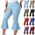 thumbnail image 1 of High Waist Yoga Pants Fashion Women's Plus Size Yoga Pants Capris Solid Color Elastic Waist Light Blue XXXL, 1 of 6
