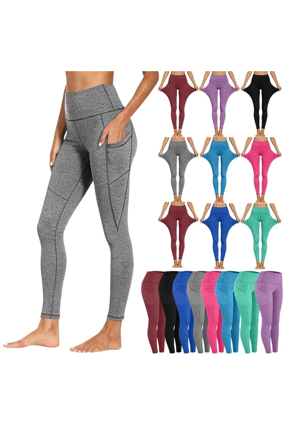 High Waist Yoga Pants Ndbuld Women Workout Out Pocket Leggings Fitness Sports Running Yoga Pants Wine XXL