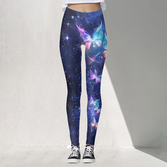 High Waist Yoga Pants With Pockets Starry Sky Print Leggings For Women Tummy Control Workout Leggings For Women 4 Way Stretch Navy S