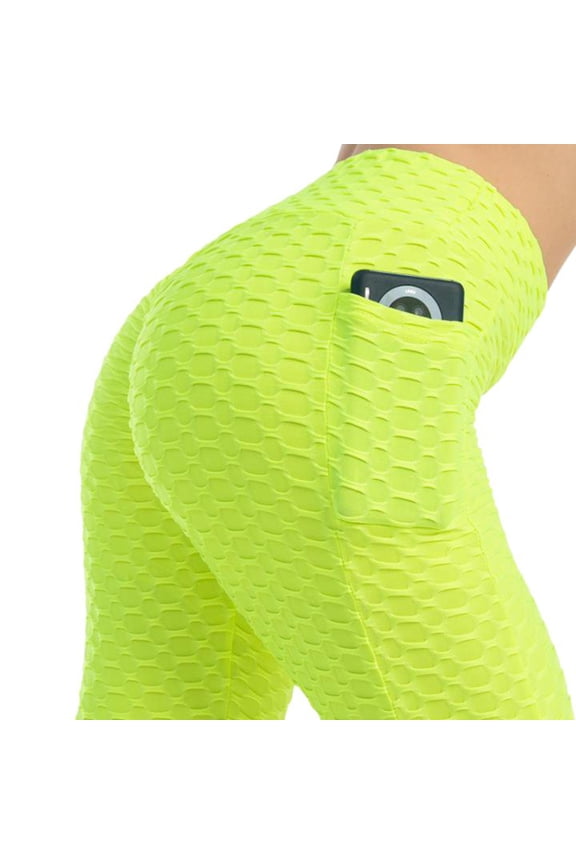 Women's High Waist Yoga Pants with Pocket Stretchy Workout Leggings Booty Lifting Textured Tights for Fitness Running