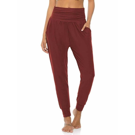 High Waist Yoga Pants for Women: Super Stretchy Slim Fit Booty Gains Basic Fitness Pants Red S