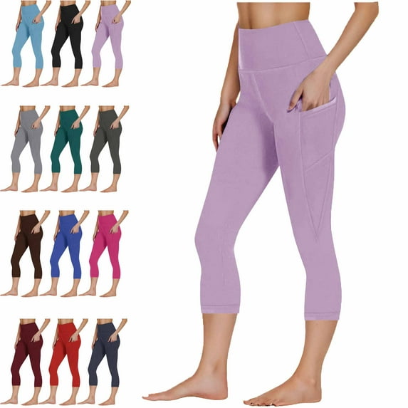 High Waist Yoga Pants for Women Workout Out Pocket Leggings Fitness Sports Running Yoga Athletic Pants Discount Brown M Purple M