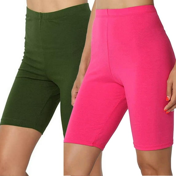 High Waist Yoga Shorts - Tummy Control Biker Shorts for Women 2 Pack - Seamless Stretch Running Gym Short Leggings Pants