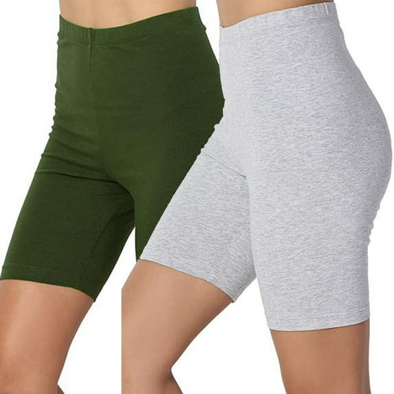 High Waist Yoga Shorts - Tummy Control Biker Shorts for Women 2 Pack - Seamless Stretch Running Gym Short Leggings Pants
