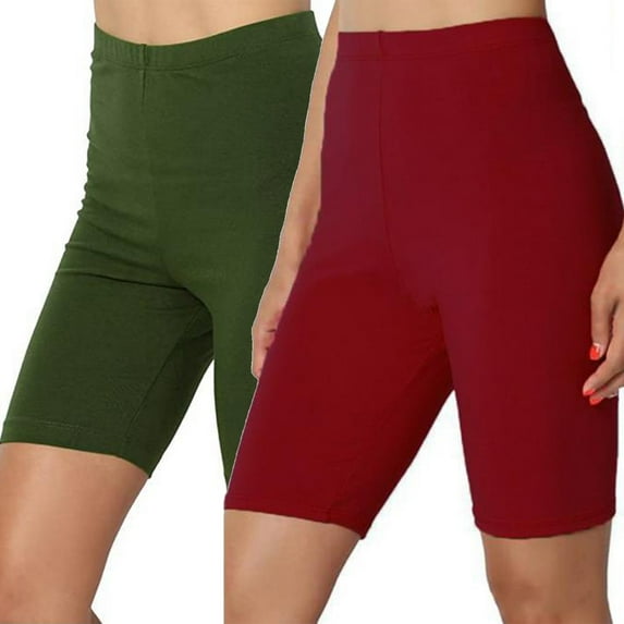 High Waist Yoga Shorts - Tummy Control Biker Shorts for Women 2 Pack - Seamless Stretch Running Gym Short Leggings Pants