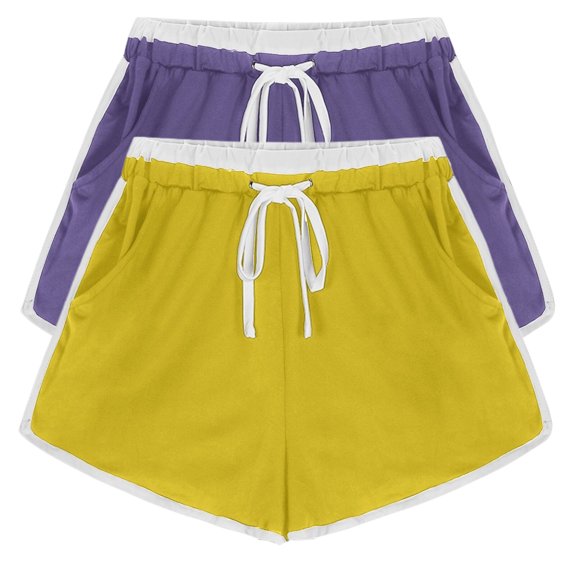 High Waist Yoga Shorts for Women 2PCS Solid Color Shorts for Women Casual Loose Comfy Elastic Waist Drawstring Yoga Athletic Short Pants Trendy Beach Shorts with Pockets on Clearance Multicolor M