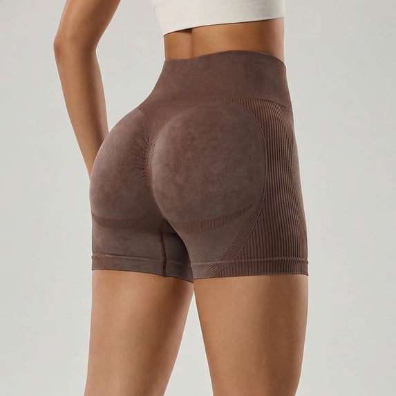 High Waist Yoga Shorts for Women Workout Running Gym Fitness Stretchable Booty Lifting Athletic Pants with Control Seamless Compression ActivewearBrownL