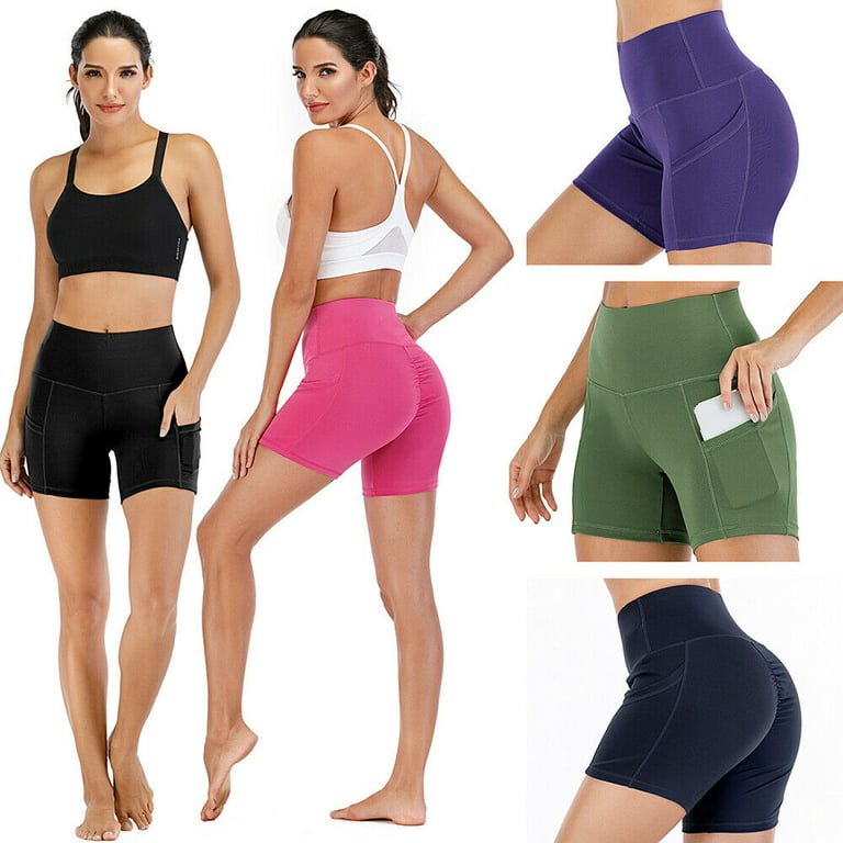 High Waist Yoga Shorts for Women with 2 Side Pockets Tummy Control Running  Home Workout Shorts