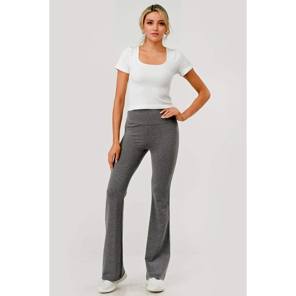 High Waist french Terry Flare Pants - Heather Charcoal