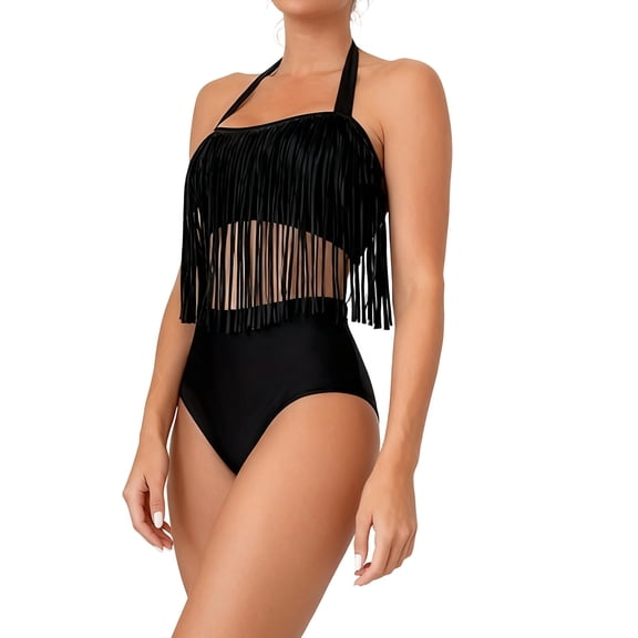 High Waisted 2 Piece Bikini Set for Women Tummy Control Fringe Summer Beach Swimsuit Sets
