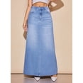 thumbnail image 1 of High-Waisted A-Line Maxi Denim Skirt With Pockets Light Wash-2, 1 of 30