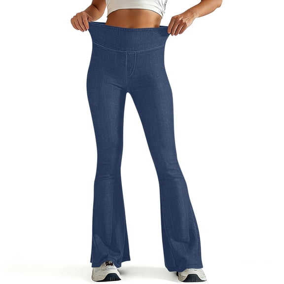 High Waisted Bell Bottom Jeans for Women Stretchy Flare Jeans Pull on Wide Leg Denim Leggings Casual Yoga Pants Stretch Jeans Blue XXL