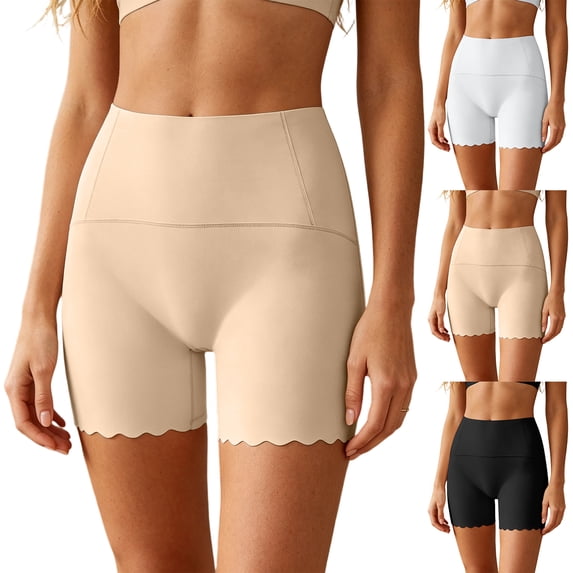 High Waisted Biker Shorts for Women-Tummy Control Athletic Workout Running Yoga Gym Dance Shorts White One Size