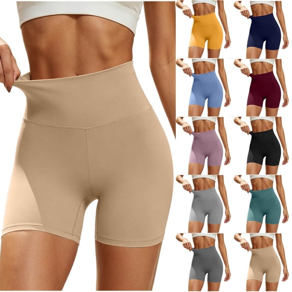 High Waisted Biker Shorts for Women Tummy Control Fitness Athletic Workout Running Yoga Gym Shorts Khaki S