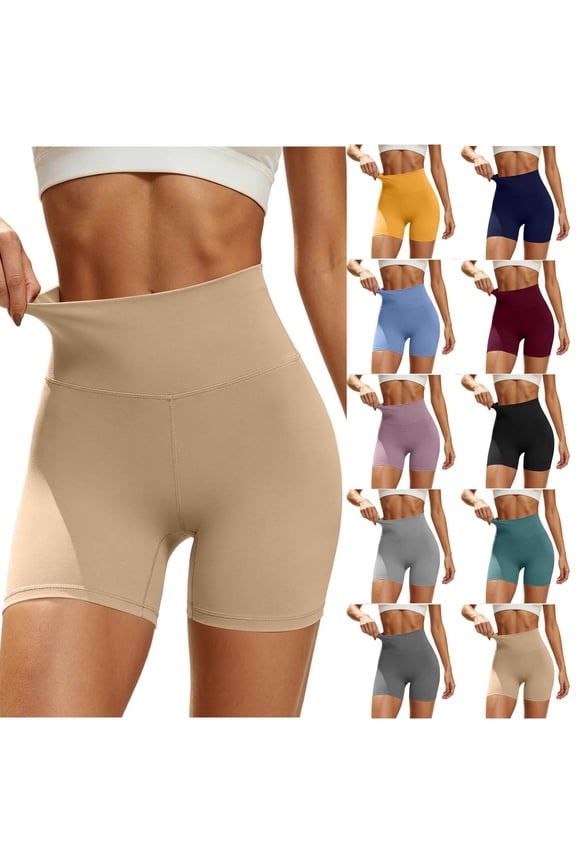 High Waisted Biker Shorts for Women Tummy Control Fitness Athletic Workout Running Yoga Gym Shorts Khaki S