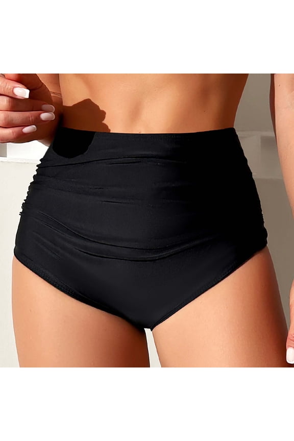 High Waisted Bikini Bottom for Women Ruched Tummy Control Swim Briefs Retro Full Coverage Bathing Suit Bottoms Swimwear