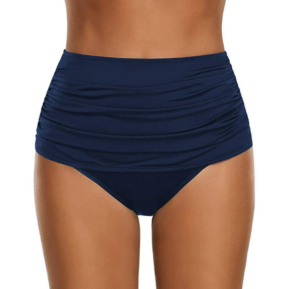 High Waisted Bikini Bottoms Ruched Tummy Control Swimsuits Bottoms Swim Bottom Bathing Suits for Women Women's Swim High Ruched Bottom Swimsuit Waisted Bikini Briefs Swimwears Tankinis Set Navy XXL