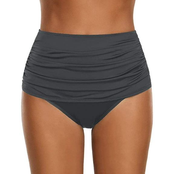 High Waisted Bikini Bottoms Ruched Tummy Control Swimsuits Bottoms Swim Bottom Bathing Suits for Women Women's Swim High Ruched Bottom Swimsuit Waisted Bikini Briefs Swimwears Tankinis Set Grey L