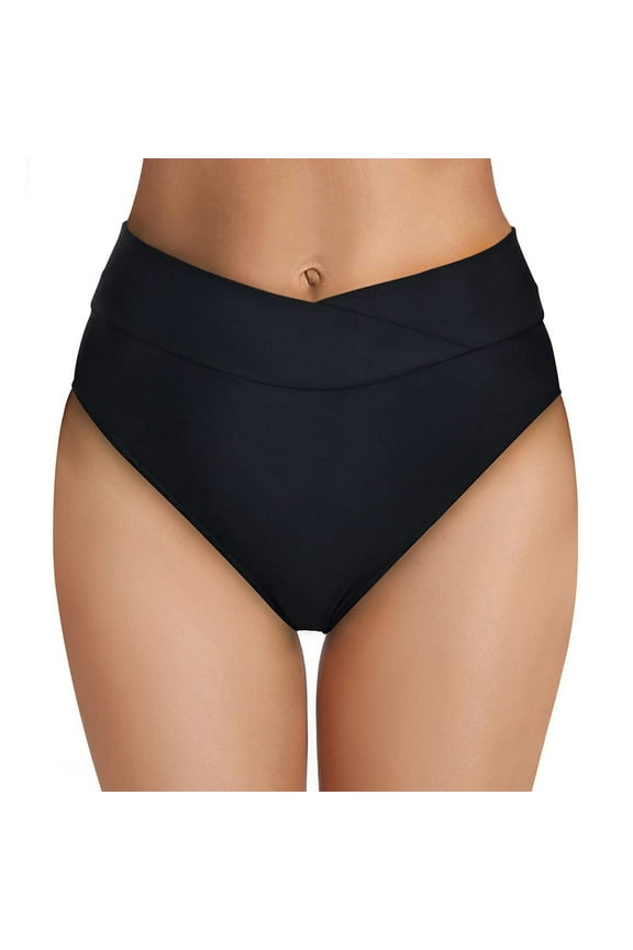 High Waisted Bikini Bottoms Swimsuits Bottoms Solid Swim Bottom Bathing Suits For Women Black M