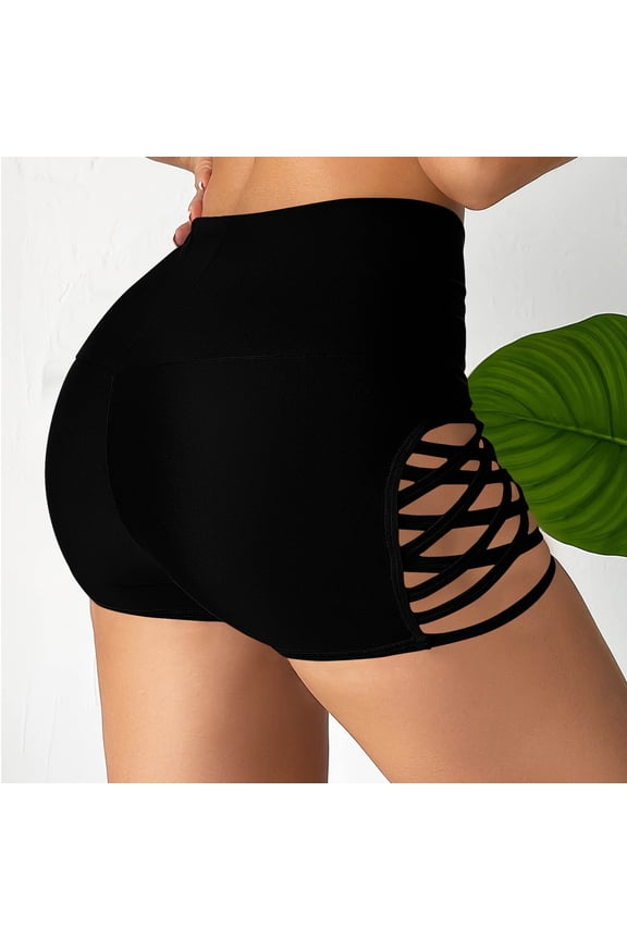 High Waisted Bikini Bottoms for Women Cut Out Strappy Side Boyshorts Tummy Control Swim Briefs Criss Cross Bathing Suit Shorts Beachwear