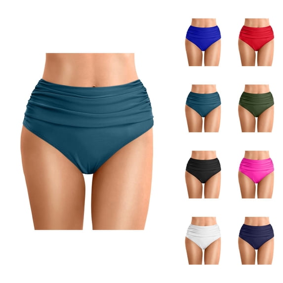 High Waisted Bikini Bottoms for Women Ruched Tummy Control Swim Bottom Bathing Suit Bottoms