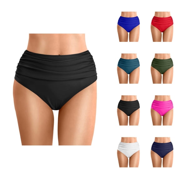 High Waisted Bikini Bottoms for Women Ruched Tummy Control Swim Bottom Bathing Suit Bottoms