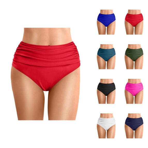 High Waisted Bikini Bottoms for Women Ruched Tummy Control Swim Bottom Bathing Suit Bottoms
