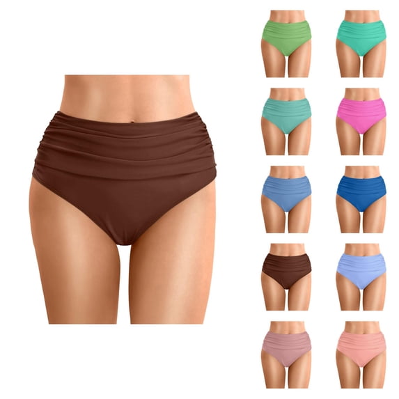 High Waisted Bikini Bottoms for Women Tummy Control Ruched Bathing Suit Swim Bottom